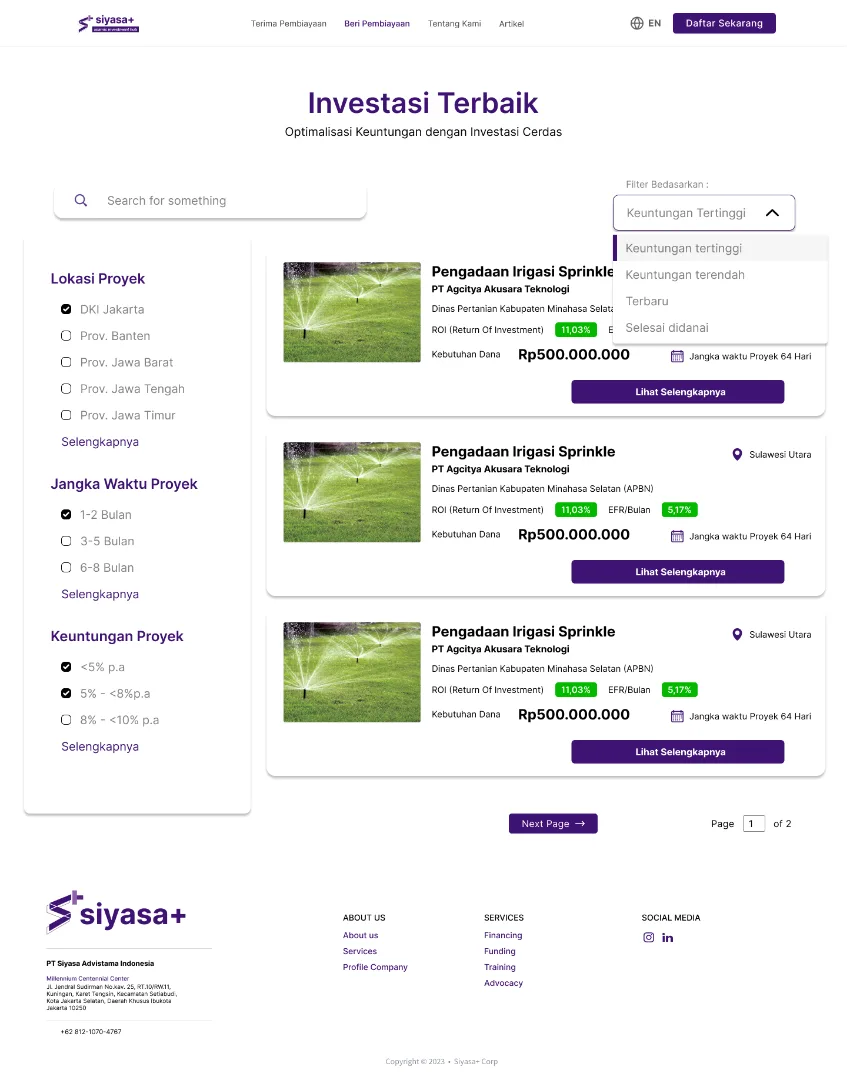 Siyasa Advistama investment project listing
